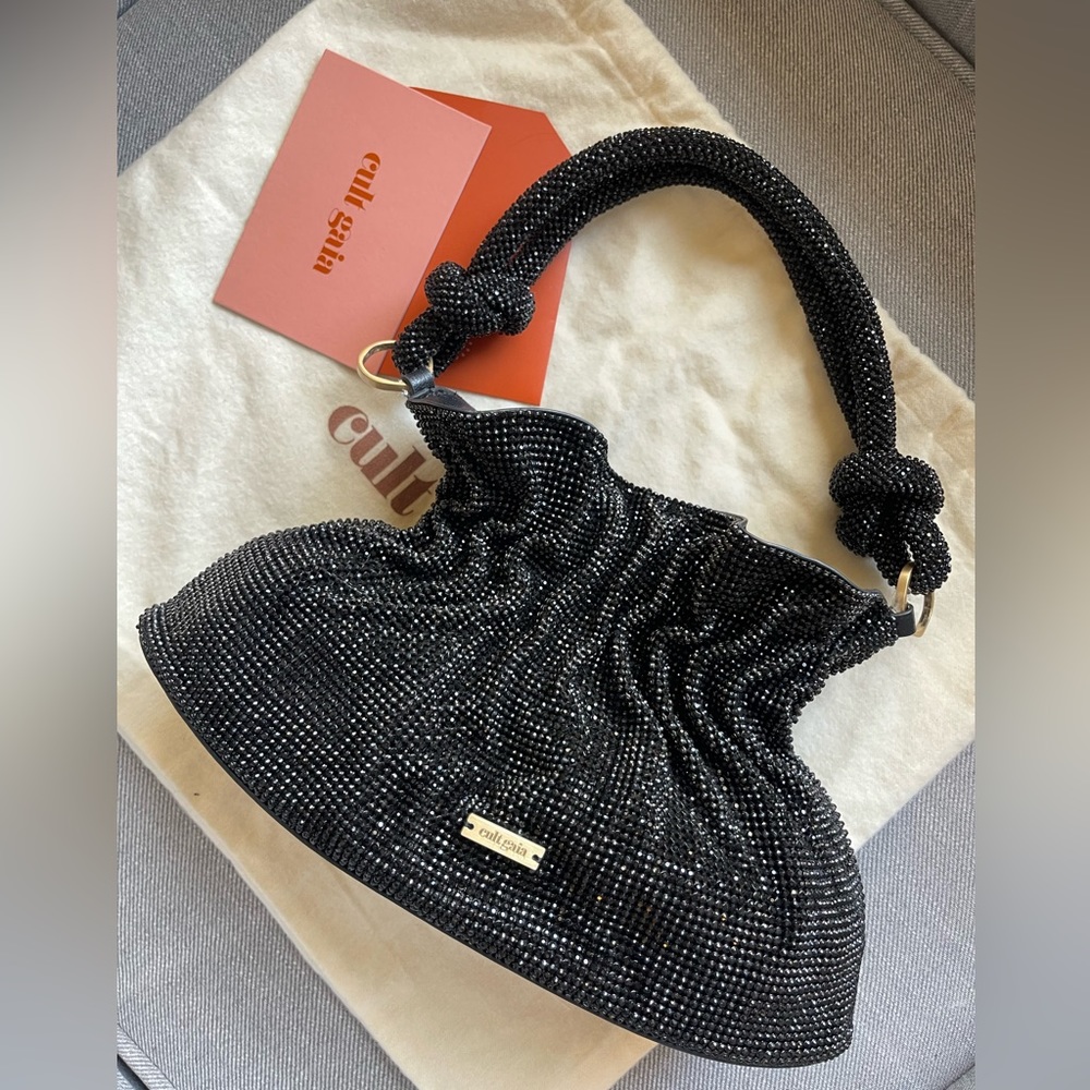 Cult Gaia Bara Mini Crystal Shoulder Bag in Black color.